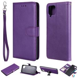 Retro Greek Detachable Magnetic PU Leather Wallet Phone Case for Samsung Galaxy A12 - Purple