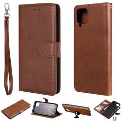 Retro Greek Detachable Magnetic PU Leather Wallet Phone Case for Samsung Galaxy A12 - Brown