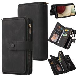 Luxury Multi-functional Zipper Wallet Leather Phone Case Cover for Samsung Galaxy A12 - Black