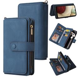 Luxury Multi-functional Zipper Wallet Leather Phone Case Cover for Samsung Galaxy A12 - Blue