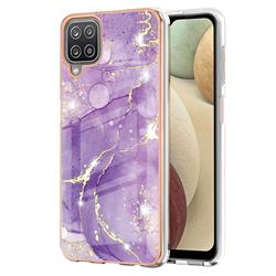 Fashion Purple Electroplated Gold Frame 2.0 Thickness Plating Marble IMD Soft Back Cover for Samsung Galaxy A12