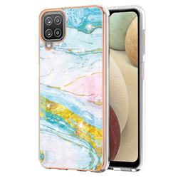 Green Golden Electroplated Gold Frame 2.0 Thickness Plating Marble IMD Soft Back Cover for Samsung Galaxy A12
