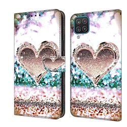 Pink Diamond Heart Crystal PU Leather Protective Wallet Case Cover for Samsung Galaxy A12