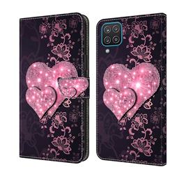 Lace Heart Crystal PU Leather Protective Wallet Case Cover for Samsung Galaxy A12