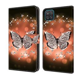 Crystal Butterfly Crystal PU Leather Protective Wallet Case Cover for Samsung Galaxy A12
