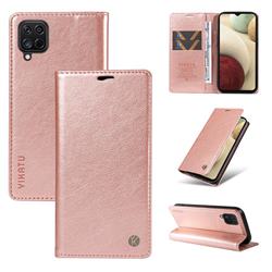 YIKATU Litchi Card Magnetic Automatic Suction Leather Flip Cover for Samsung Galaxy A12 - Rose Gold