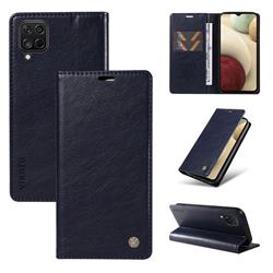 YIKATU Litchi Card Magnetic Automatic Suction Leather Flip Cover for Samsung Galaxy A12 - Navy Blue