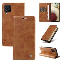 YIKATU Litchi Card Magnetic Automatic Suction Leather Flip Cover for Samsung Galaxy A12 - Brown