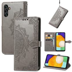 Embossing Imprint Mandala Flower Leather Wallet Case for Samsung Galaxy A13 5G - Gray