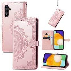Embossing Imprint Mandala Flower Leather Wallet Case for Samsung Galaxy A13 5G - Rose Gold