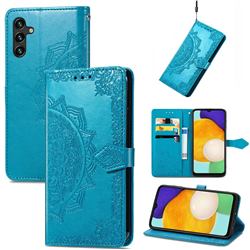 Embossing Imprint Mandala Flower Leather Wallet Case for Samsung Galaxy A13 5G - Blue