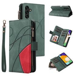 Luxury Two-color Stitching Multi-function Zipper Leather Wallet Case Cover for Samsung Galaxy A13 5G - Green