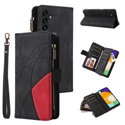 Luxury Two-color Stitching Multi-function Zipper Leather Wallet Case Cover for Samsung Galaxy A13 5G - Black