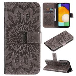 Embossing Sunflower Leather Wallet Case for Samsung Galaxy A13 5G - Gray