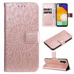 Embossing Sunflower Leather Wallet Case for Samsung Galaxy A13 5G - Rose Gold
