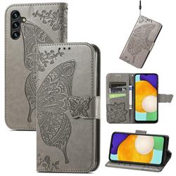 Embossing Mandala Flower Butterfly Leather Wallet Case for Samsung Galaxy A13 5G - Gray