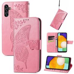 Embossing Mandala Flower Butterfly Leather Wallet Case for Samsung Galaxy A13 5G - Pink