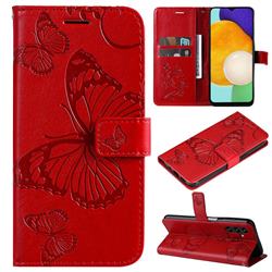 Embossing 3D Butterfly Leather Wallet Case for Samsung Galaxy A13 5G - Red