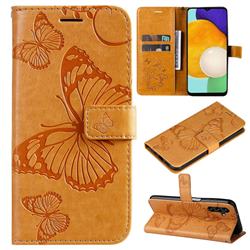 Embossing 3D Butterfly Leather Wallet Case for Samsung Galaxy A13 5G - Yellow