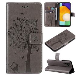 Embossing Butterfly Tree Leather Wallet Case for Samsung Galaxy A13 5G - Grey