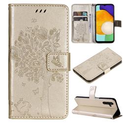 Embossing Butterfly Tree Leather Wallet Case for Samsung Galaxy A13 5G - Champagne