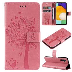 Embossing Butterfly Tree Leather Wallet Case for Samsung Galaxy A13 5G - Pink
