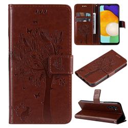 Embossing Butterfly Tree Leather Wallet Case for Samsung Galaxy A13 5G - Coffee