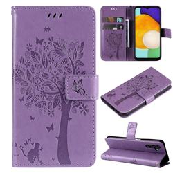 Embossing Butterfly Tree Leather Wallet Case for Samsung Galaxy A13 5G - Violet