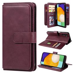 Multi-function Ten Card Slots and Photo Frame PU Leather Wallet Phone Case Cover for Samsung Galaxy A13 5G - Claret