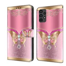 Pink Diamond Butterfly Crystal PU Leather Protective Wallet Case Cover for Samsung Galaxy A13 5G