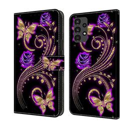 Purple Flower Butterfly Crystal PU Leather Protective Wallet Case Cover for Samsung Galaxy A13 5G