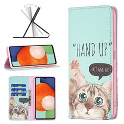 Hand Up Cat Slim Magnetic Attraction Wallet Flip Cover for Samsung Galaxy A13 4G