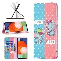 Elephant Boy and Girl Slim Magnetic Attraction Wallet Flip Cover for Samsung Galaxy A13 4G