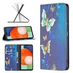 Gold Butterfly Slim Magnetic Attraction Wallet Flip Cover for Samsung Galaxy A13 4G
