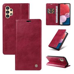YIKATU Litchi Card Magnetic Automatic Suction Leather Flip Cover for Samsung Galaxy A13 4G - Wine Red