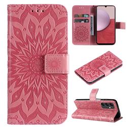 Embossing Sunflower Leather Wallet Case for Samsung Galaxy A14 5G - Pink