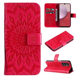Embossing Sunflower Leather Wallet Case for Samsung Galaxy A14 5G - Red