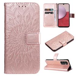 Embossing Sunflower Leather Wallet Case for Samsung Galaxy A14 5G - Rose Gold