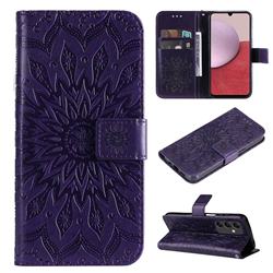 Embossing Sunflower Leather Wallet Case for Samsung Galaxy A14 5G - Purple