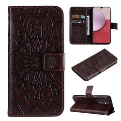 Embossing Sunflower Leather Wallet Case for Samsung Galaxy A14 5G - Brown