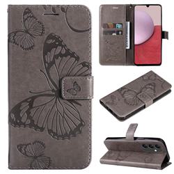 Embossing 3D Butterfly Leather Wallet Case for Samsung Galaxy A14 5G - Gray