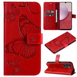 Embossing 3D Butterfly Leather Wallet Case for Samsung Galaxy A14 5G - Red
