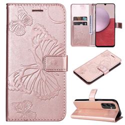 Embossing 3D Butterfly Leather Wallet Case for Samsung Galaxy A14 5G - Rose Gold