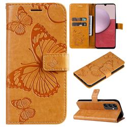 Embossing 3D Butterfly Leather Wallet Case for Samsung Galaxy A14 5G - Yellow
