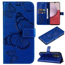 Embossing 3D Butterfly Leather Wallet Case for Samsung Galaxy A14 5G - Blue