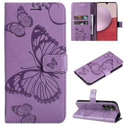 Embossing 3D Butterfly Leather Wallet Case for Samsung Galaxy A14 5G - Purple