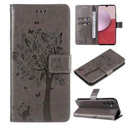 Embossing Butterfly Tree Leather Wallet Case for Samsung Galaxy A14 5G - Grey