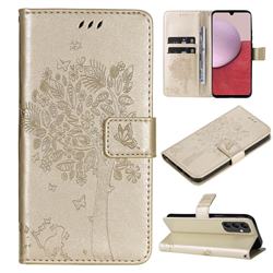 Embossing Butterfly Tree Leather Wallet Case for Samsung Galaxy A14 5G - Champagne