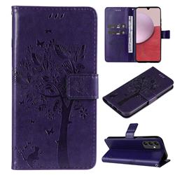 Embossing Butterfly Tree Leather Wallet Case for Samsung Galaxy A14 5G - Purple