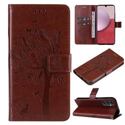 Embossing Butterfly Tree Leather Wallet Case for Samsung Galaxy A14 5G - Coffee